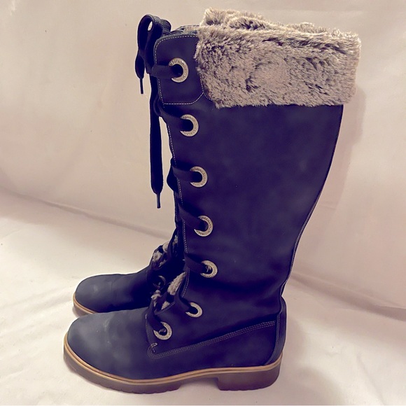 Timberland Mirney black leather faux fur thong and trim high boots - Picture 11 of 14